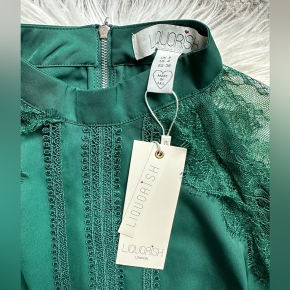 Liquorish emerald lace detail mini dress - Picture 7 of 10